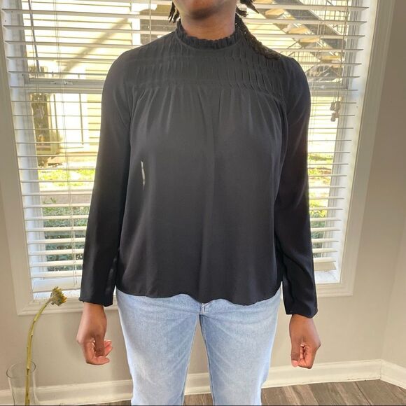 2/$20 Van Heusen Vintage High Neck Semi Sheer Smocked Blouse Size S - Picture 2 of 14